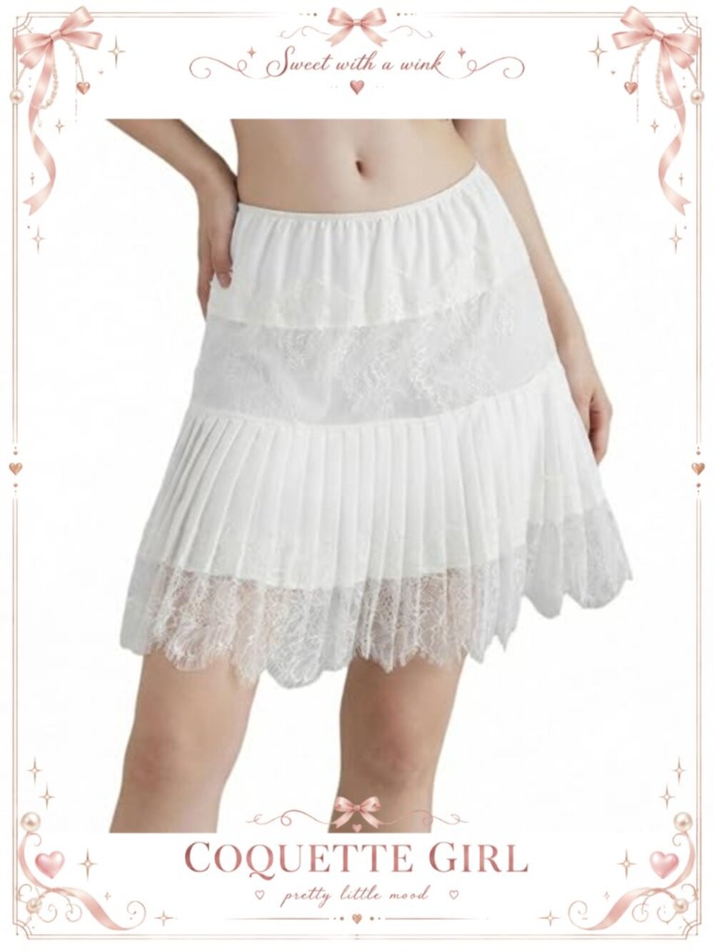 Lace Pleated Mini Skirt with Lining Ruffle Y2K Above Knee